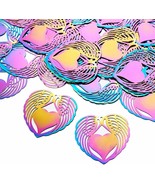 2 Rainbow Heart Wing Pendants Stainless Steel Large Charms Love Jewelry ... - $2.97