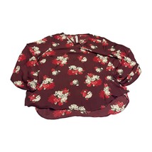 Maurices Blouse Women&#39;s 2 Maroon Floral Print Twisted Lattice V-Neck Rel... - £16.67 GBP