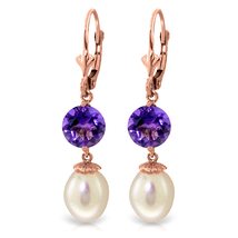 Galaxy Gold GG 14k Rose Gold Leverback Earrings with Pearls and Amethysts - £275.03 GBP+