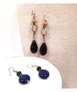 2 pr. Dangle Drop Earrings Natural Stone Lapis MOP Quartz Beads Stones S... - £11.05 GBP