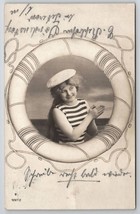 RPPC Edwardian Woman Sailor Beret Hat Life Preserver Masked Border Postcard A44 - £7.86 GBP