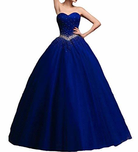 Kivary Beaded Tulle Long Ball Gown Formal Prom Quinceanera Dresses Royal Blue US