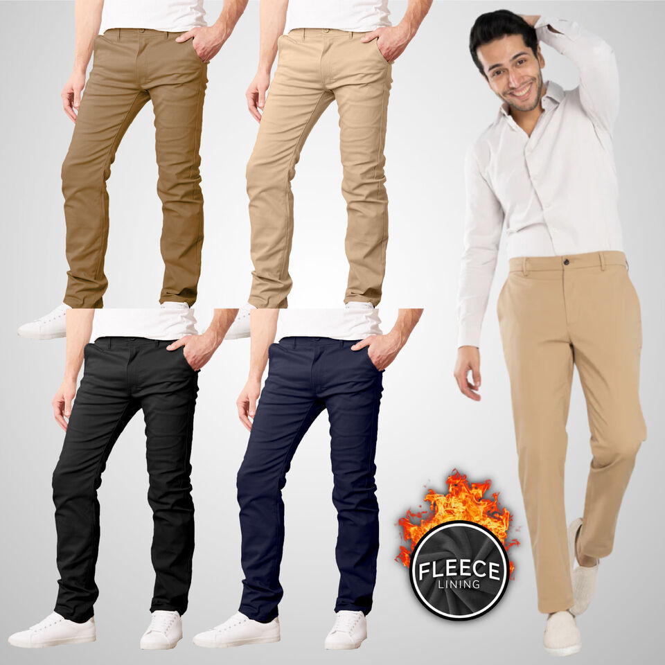 Mens Heavyweight Fleece-Lined Stretch Chino Uniform Work Pants (31” Inseam) 2-PK