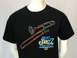 Jazz Festival Black T Shirt Colorful Graphic Print Cotton Short Sleeve T... - £17.16 GBP