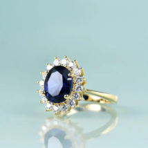 Princess Diana Inspired Blue Sapphire Ring – 14K Gold Filled Sterling Silver - £89.42 GBP
