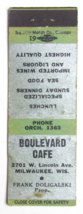 Boulevard Cafe - Milwaukee, Wisconsin Restaurant 20 Strike Matchbook Cover WI - $1.75