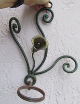 Vintage Sconce Iron Metal Outdoor Wall Art Lily Floral Distressed Green 14&quot;T - £35.01 GBP
