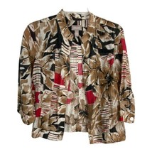 Chicos Womens Shirt Size 1=Medium Brown Floral Open Front Jacket Short Sleeve  - £17.90 GBP