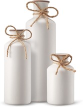 White 3 Pc. Ceramic Rustic Decorative Flower Vase Set For Modern Farmhouse - £35.48 GBP