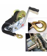 2500lbs Dual Gear Hand Winch Hand Crank Nylon Strap Gear Winch ATV Boat ... - $46.74