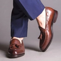 NEW Handmade Men&#39;s brown tassel loafers,summer fringed casual men&#39;s leather shoe - £115.80 GBP