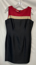 Talbots Sheath Dress Silk Sleeveless Navy Blue, Red Tan Career Casual Lined 8P - £27.76 GBP