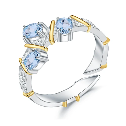 Natural Swiss Blue Topaz Cross Couple Rings 925 Sterling Silver Handmade Adjusta - £74.91 GBP