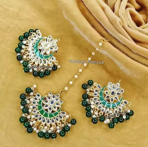 Kundan Light Weighted Jewelry Set Earrings Gehna bali Ramdan Traditional Tikka - £14.98 GBP