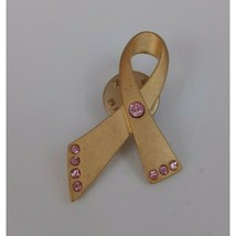 Vintage Avon Gold Tone Breast Cancer Awareness Pin With Pink Gems Lapel Hat Pin - £3.49 GBP