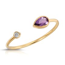 14K Solid Gold Ring With Natural Bezel Set Diamond &amp; Purple Amethyst - £283.76 GBP