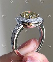 2.50Ct Cushion Simulated Citrine Halo Engagement Ring 14K White Gold Plated - £46.03 GBP