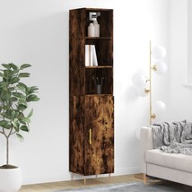 Industrial Rustic Smoked Oak Wooden 1 Door Tall Narrow Storage Cabinet Unit Wood - £98.26 GBP