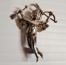 All Solid Sterling 925 Silver Cherub Angel Pin Bow &amp; Arrow Marcasite Stone 4.5g - $17.59