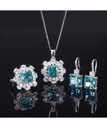 High End Luxury Teal Diamond Jewelry Set. Cyan Blue Rings. Blue Diamond ... - £280.44 GBP