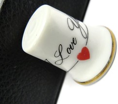 I Love You Heart White Porcelain / Ceramic Thimble Vintage Gold Trimmed Band - £13.13 GBP