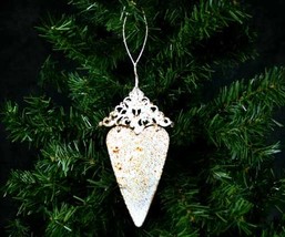 Shabby Chic White and Rusty Tin Metal Heart Christmas Tree Ornament - $9.98