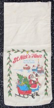 1950s vintage ST NICK&#39;S FLOUR LINEN BAG SACK printed santa claus christm... - £52.89 GBP