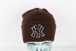 NOS Vintage Hip Hop New York Yankees Baseball Knit Winter Beanie Hat Cap Brown - £63.19 GBP