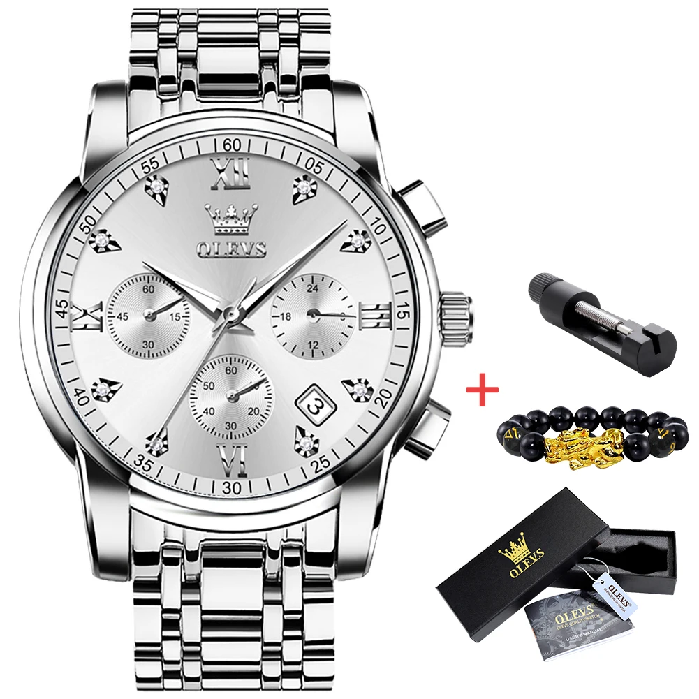 OLEVS   Watch for Men Stainless Steel Waterproof   Date Clock Men's Dress Wristw - £98.75 GBP
