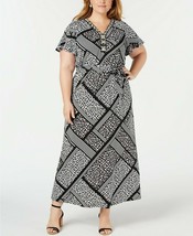 NY Collection Printed Beaded V-Neck Maxi Dress Black Stripe Animal Size 2XP - $19.28