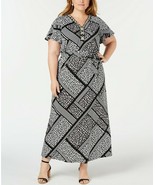 NY Collection Printed Beaded V-Neck Maxi Dress Black Stripe Animal Size 2XP - £15.36 GBP