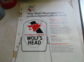 Original Wolf&#39;s Head Motor Oil and Lubes Sales Information Binder Insert - £7.99 GBP