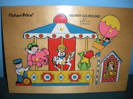 Vtg. Fisher Price Pick Up &#39;N Peek #514 Merry-Go-Round Wooden Peg Puzzle/EXC! (B) - £22.97 GBP