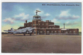 Airport NWA Plane Terminal Wold Chamberlain Minneapolis MN 1947 linen po... - $6.24