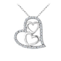 925 Sterling Silver 1/10 ct Cubic Zirconia Triple Heart Pendant Necklace - £92.42 GBP