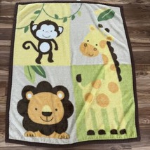 Tiddliwinks Fleece Baby Blanket Monkey Giraffe Lion Brown Yellow Tan 35.5”x43” - £17.30 GBP