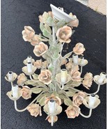 Vintage Tole Wrought Iron Floral Flower Chandelier Mid Century MCM 12 Li... - $1,065.04 CAD