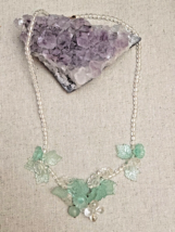 1970&#39;s Acrylic Mint Green Leaf Molded Flowers Charm Cluster Necklace 16&quot; Vintage - $37.72