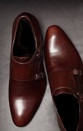 New Maroon Monks Plain Toe Double Buckle Strap Magnificent Leather Men's Shoes
