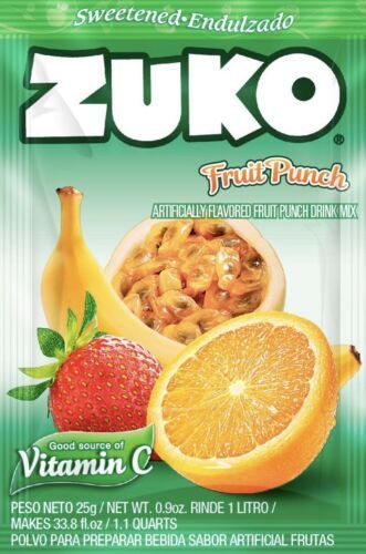 3 X ZUKO Fruit Punch No Sugar Needed Makes 2 Liters Of Drink Mix 25g From Mexico - $9.85