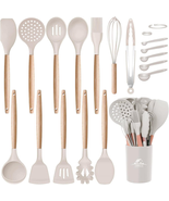 Silicone Cooking Kitchen Utensils Set with Holder, Wooden Handles BPA Fr... - $661.11 MXN