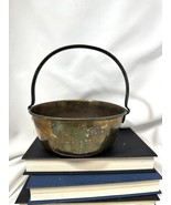 Antique UK Brass Round Jelly Pan Mixing, Jam Pot Kettle Iron Handle Prim... - $69.19