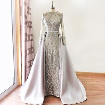 Elegant Wedding Evening Night Dress for Women Muslim Long Sleeves Mermai... - $370.99