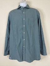 Cremieux Classics Men Size L Green Striped Button Up Shirt Long Sleeve Pocket - £5.93 GBP