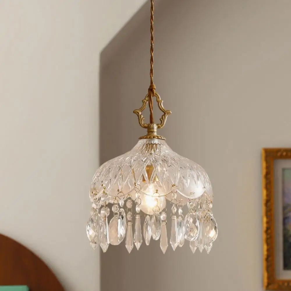 YEBMLP French Retro Glass Hanging Light Indoor LED Luxury Art Chandelier... - $42.49+