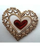 Heart Brooch Pin Gold and Red Enamel Swinging Heart Perfect for Valentin... - $24.67 CAD