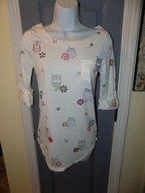 DNA Couture Owl Print White Knit Shirt 3/4 Sleeve Shirt Size S Women&#39;s NEW - £16.55 GBP