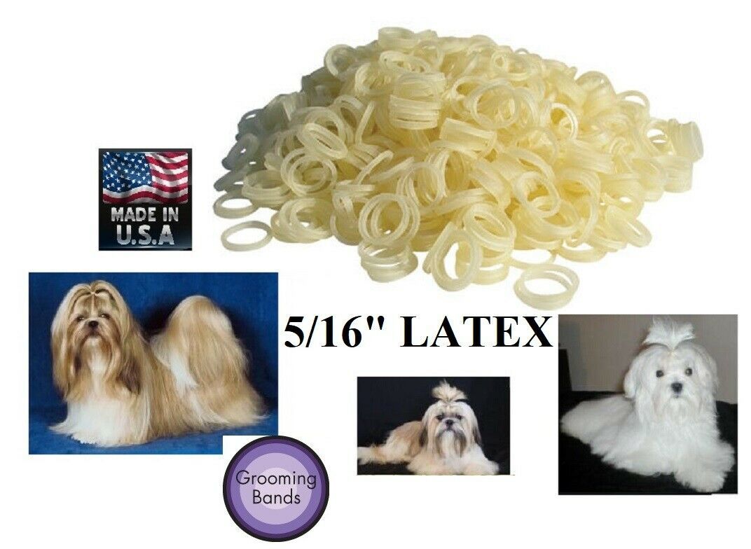 500 Dog Grooming Hair Bands 5/16&quot; Rosin Coated Rubber Latex Top Knot Rib... - $12.99