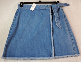 LOFT Jean Skirt Womens Size 6 Blue Denim 100% Cotton Raw Hem Wrap Medium Wash - £18.36 GBP