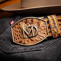 Iowa Genuine Caiman Skin Western Belt Mustard Brown image 8